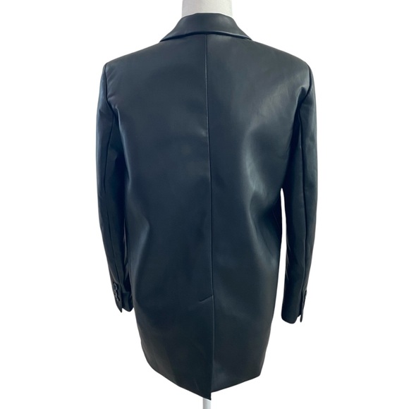 Zara Blogger Favorite Black Faux Leather Blazer Button Front Jacket Size XL NWT - Picture 9 of 16